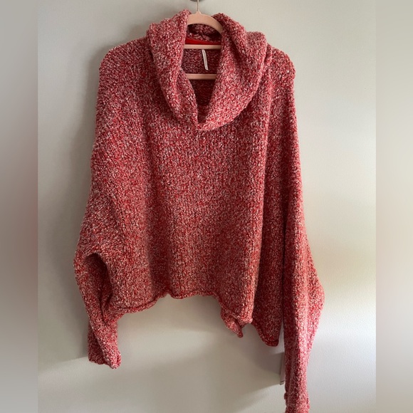 NWT Free People BFF Cowl Neck Oversized Crop Sweater - Scarlet Flame, size small - Picture 3 of 11